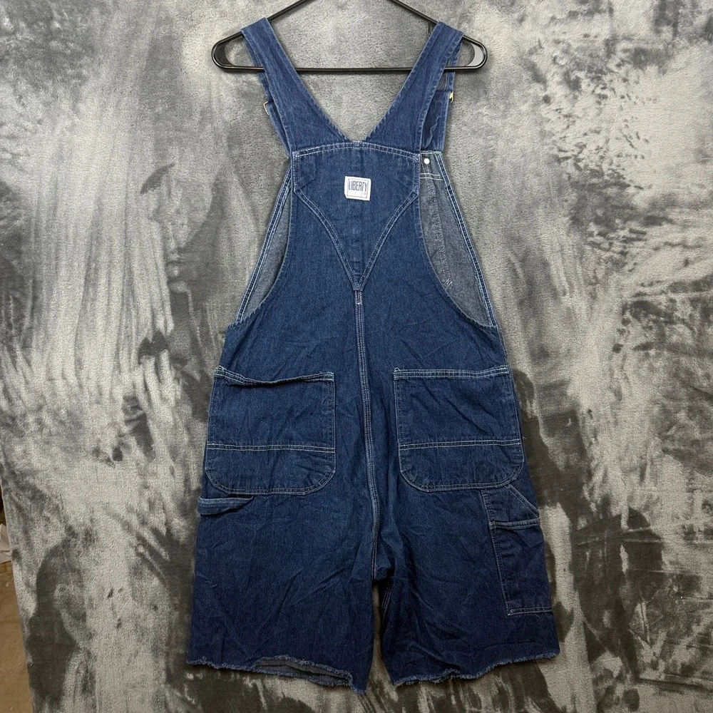 Liberty Denim Bib Overalls Mens 36 Blue Good Cut Off Shorts Green Zip Workwear
